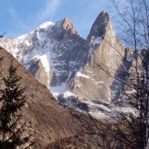 Aiguilles Verte and Dru seen from the street to Chamonix